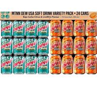 MTNN Dew USA Soft Drink Variety Pack - 24 Cans, Baja Carbo Citrus & Live Wire Flavour (12 Cans Each, 355 ml)
