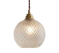 MTNROO Japanese Style Retro Pendant Lamp Copper +Clear Glass Ceiling Light Chandelier Post-Modernism Bedroom Hanging Light Round Hollow Suspensiom Lighting Fixture for Living Room Home Hallway