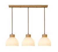 MTNROO Milky White Restaurant 3 Head Hanging Light 1 Piece Creative Glass Pendant Lamp Shade Semi-Circular Dome Chandelier with Wood Elegant Ceiling Lighting Fixture for Living Room Dining Table