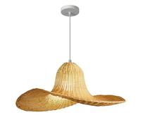 MTNROO Straw Hat Shape Hand-Woven Hanging Lights Primary Color Rattan Ceiling Light Shade Beige Classical Pendant Lighting Fixture Coastal Beach 23.6in Chandelier for Restaurant Bar Bedroom Bedside