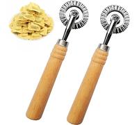 MTOMDY Ravioli Cutter Stamps with Roller Wheel Round Mold with Wooden Handle and Fluted Edge Pasta Press Pasta Cutter for Home and Kitchen Use- 1.6" Diameter (2Pcs)