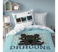 MTOnlinehandel Dragons Bed Linen 135 x 200 cm + 80 x 80 cm - Toothless Children's Bed Linen - 100% Cotton - Reversible Motif - Boys Bedding Set - Zip - Gift Idea Toothless Night Fury