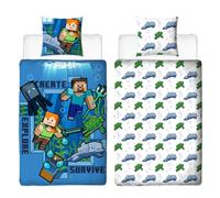 MTOnlinehandel Minecraft Underwater World Bed Linen, 135 x 200 cm + 80 x 80 cm, Reversible Motif, 100% Cotton, Children's and Youth Bed Linen