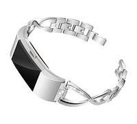 Mtozon Bands Compatible with Fitbit Charge 2, Slim Bling Metal Bands with Rhinestone Replacement Bracelet Women, Silver