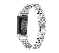 Mtozon Bling Bands Compatible with Fitbit Charge 5, Metal Wristband Luxurious Rhinestone Replacement Bracelet for Women, Silver