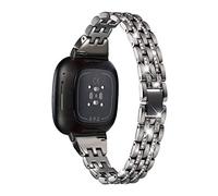 Mtozon Bling Bands Compatible with Fitbit Versa 4/Sense 2/Versa 3/Sense, Women Dressy Slim Bracelet Metal Replacement Wristbands, Black