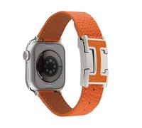 Mtozon Leather Bands Compatible with Apple Watch 10/9/8/7/6/5/4/3/2/1/SE/SE2/Ultra, Women Men Wristbands for iWatch 42mm/41mm/40mm/38mm,Orange+ Starlight Buckle