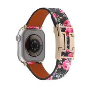 Mtozon Leather Bands Compatible with Apple Watch 10/9/8/7/6/5/4/3/2/1/SE/SE2/Ultra, Women Men Wristbands for iWatch 49mm/46mm/45mm/44mm,Floral+ Rose Gold Buckle