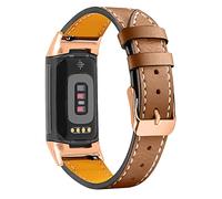 Mtozon Leather Bands Compatible with Fitbit Charge 6/Charge 5, Replacement Genuine Leather Straps for Women Men, Brown