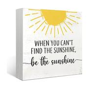 Mtrgdn When You Can't Find the Sunshine Be the Sunshine Inspirational Wood Box Sign Desk Decor Boho Sun Sunshine Wooden Box Block Sign Decorations for Home Office Wall Tabletop Desk Decor