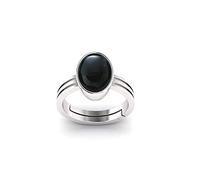 Mtrolls 8.00 Carat Sulemani Hakik Ring Original Natural Black Haqiq Precious Gemstone Hak strological Silver Plated Adjustable Ring Size 16-24 for Men and Women
