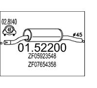 MTS 01.52200 Front Muffler 930mm Length Fits Alfa Romeo Citroën Fiat Peugeot