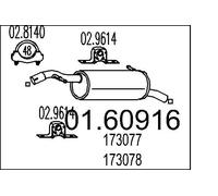 MTS 01.60916 Rear Muffler 990mm Length Exhaust System Fits Peugeot 207 207 Sw