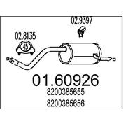 MTS 01.60926 Rear Muffler 1120mm Length Fits Renault Clio Modus / Grand Modus