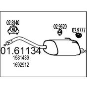 MTS 01.61134 Rear Muffler 880mm Length Exhaust System Replacement Fits Ford Ka