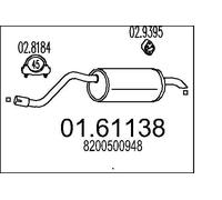 MTS 01.61138 Rear Muffler 1000mm Length Exhaust System Fits Renault Twingo