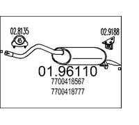 MTS 01.96110 Rear Muffler 1120mm Length Exhaust System Fits Renault Clio