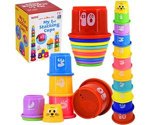 MTS 11 Piece Baby Stacking Cups 46cm - Educational Nesting Tower Toddler Toy, Alphabet & Number Learning Blocks for Motor Skills, Bath Time Play