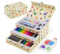 Mts 54 Pc Kids Art Set With 3-Tier Box Childrens Colouring Pens Paints Crayons Kit