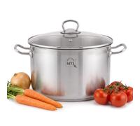 MTS Large Stainless Steel Stock Pot with Glass Lid 9 L - Induction Base, All Hob Compatible, Riveted Handles, Vented Cover, Dishwasher Safe - Essential Cooking Pan for Soups, Stews, Curry, Biryani