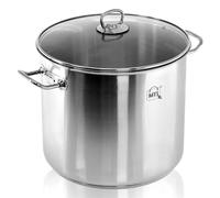 MTS Large Stainless Steel Stock Pot with Glass Lid 15 L - Induction Base, All Hob Compatible, Riveted Handles, Vented Cover, Dishwasher Safe - Essential Cooking Pan for Soups, Stews, Curry, Biryani