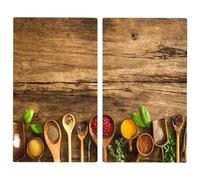 MTS Set of 2 Glass Chopping Boards - Spices Design - Non-Slip Feet, Compatible with All Hob Types, Heat Resistant - Beautiful Hob Covers, Glass Worktop Savers for Kitchen