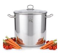 MTS Large Stainless Steel Stock Pot with Glass Lid 20L - Induction Ready Soup Stew Pan, All Hob Safe, Riveted Handles, Vented Cover - Essential Cooking Pan for Curry, Biryani, Broth