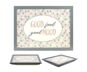 MTS Wooden Lap Trays with Bean Bag Cushion - Good Food Good Mood Design - Large Padded Tray for Adults - Suitable for Food, Work, Art, Studies, TV, Sofa, Bed - Great for Food Lovers