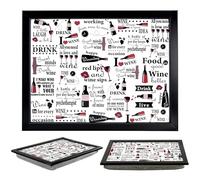 MTS Wooden Lap Trays with Bean Bag Cushion - Wine Design - Large Padded Tray for Adults - Suitable for Food, Work, Drinking, Art, TV, Sofa, Bed - Great for Wine Enthusiasts