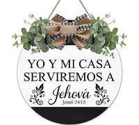MTSDECO Yo Y Mi Casa Serviremos a Jehova Wreaths Round Wood Hanging Sign with Ribbon Bow Wall Art Decor for Home Farmhouse Bar Pub Yard Front Door Decorations Gifts 12 x 12 Inch