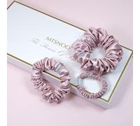 MTSNOO Mulberry Silk Scrunchies for Curly Hair - 100% Pure 22 Momme Silk, Elastic Band, 3 Pack Hair Ties Ropes for Women and Girls