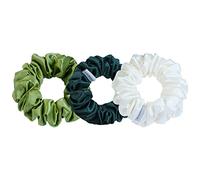 MTSNOO Silk Scrunchies, 3 Pack - 100% Pure 22 Momme Mulberry Silk Scrunchies for Curly Hair with Elastic Band, Silk Hair Ties Ropes Scrunchies Set for Women Girls, Dark Green+Olivine+White