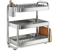 MTSYXYM Dish Drying Rack - 2 Tier Space Saving Countertop Dish Rack - Modern Kitchen Organization and Storage with Drainboard - Stainless Steel Sink Organizer for Small Kitchen(42x27x51cm)