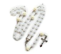 [Mtucegi] 8mm Rosary Beads Flower Necklace with Crucifix Cross Pendant Necklace Glow in the Dark Religious Jewelry for Men Women Glow in the Dark Necklace for Men