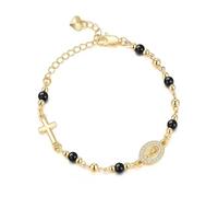 [Mtucegi] Adjustable gold heart tail chain, featuring an obsidian cross charm, flexible size adjustment for wrists from 15 to 20 Cm. gold heart, フリーサイズ