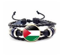 Mtucegi Arab Countries Flag Palestine Flag Multi-Layered Braided Bangle For Men Women Leather Wristband Travel Palestinian Theme