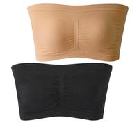 mtuihfo 2 PCS Bandeau Tops Women, Strapless Bras, Bandeau Bra Padded, Tube Top Bra Bralette (UK, Alpha, L, Regular, Black&Apricot)
