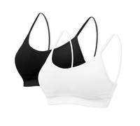 mtuihfo 2Pack Padded Bralettes for Women Non Wired Sports Sleep Bra Seamless Yoga Bra with Single Strap Removable Pads for Women Girls (UK, Alpha, XL, Regular, Regular, White+Black)