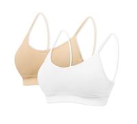 mtuihfo 2Pack Padded Bralettes for Women Non Wired Sports Sleep Bra Seamless Yoga Bra with Single Strap Removable Pads for Women Girls (UK, Alpha, XL, Regular, Regular, Beige+White)