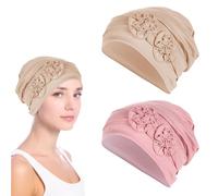 mtuihfo 2pcs Chemo Headwear for Women, Flower Design Soft Beanie Hats, Sleep Caps Cancer Headwear with Hair Loss