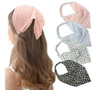 Mtuihfo 4PCS Bandana Headband, Floral Bandanas Headband Elastic Head Scarf Boho Headbands Chiffon Cute Headscarf for Women Girls Hair Accessory