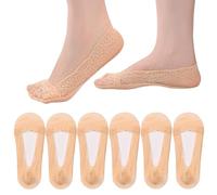 mtuihfo 6 Pairs Invisible Socks Women, Non Slip No Show Socks Women Breathable Lightweight Lace Shoe Sock for Loafers High-heel Shoes (UK, Alpha, One Size, Regular, Regular, Nude)