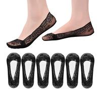 mtuihfo 6 Pairs Invisible Socks Women, Non Slip No Show Socks Women Breathable Lightweight Lace Shoe Sock for Loafers High-heel Shoes (UK, Alpha, One Size, Regular, Regular, Black)