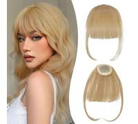 Mtuihfo Clip in Fringe, Fringe Clip in Hair Air Bangs - Curved Thin Fake Fringe Clips on Fringe With Temples Hairpieces for Women (Gray Gold)