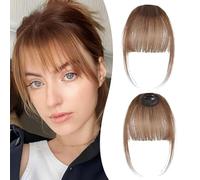 Mtuihfo Clip in Fringe, Fringe Clip in Hair Air Bangs - Curved Thin Fake Fringe Clips on Fringe With Temples Hairpieces for Women (Brown)
