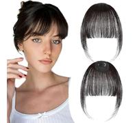 Mtuihfo Clip in Fringe, Fringe Clip in Hair Air Bangs - Curved Thin Fake Fringe Clips on Fringe With Temples Hairpieces for Women (Brown Black)