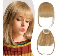 mtuihfo Clip in Fringe,Human Hair Fringe Clip in Hair Extensions,Bangs Hair Clip with Temples Hairpieces (Gold)