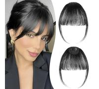 mtuihfo Clip in Fringe,Human Hair Fringe Clip in Hair Extensions,Bangs Hair Clip with Temples Hairpieces (Black)