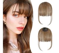 mtuihfo Clip in Fringe,Human Hair Fringe Clip in Hair Extensions,Bangs Hair Clip with Temples Hairpieces (Light Brown)