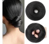Mtuihfo Hair Buns Hair Piece, Fake Hair Bun Straight Elastic Donut Accessories Scrunchies Synthetic Messy Bun Hair Piece for Women Girls (Jet Black)